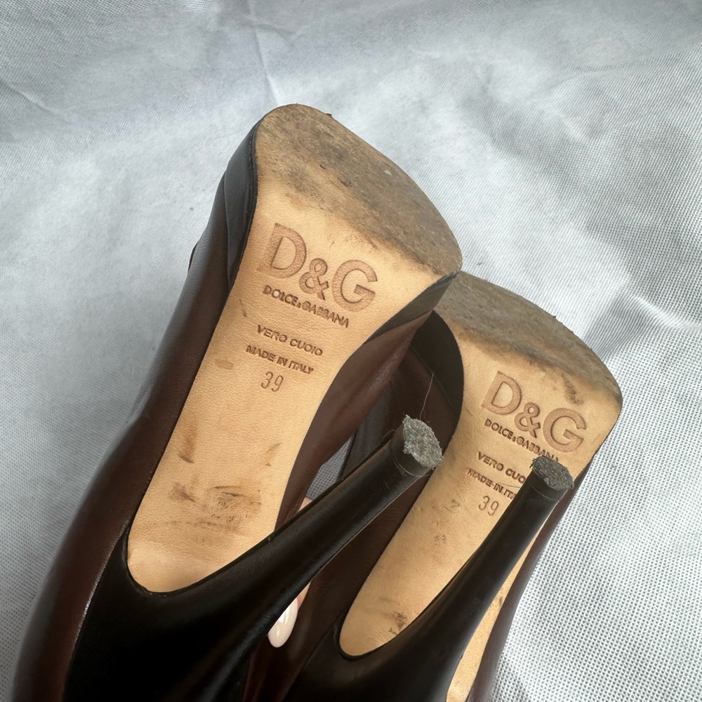 Dolce&Gabbana D&G  Brown Heels Platform Peep Toe Shoes UK 6 EU 39 - Picture 2 of 11